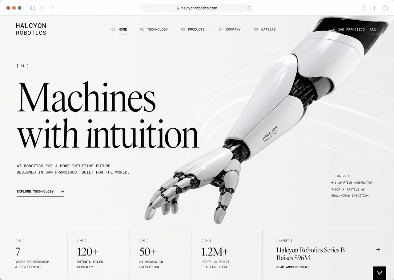 Halcyon Robotics website screenshot