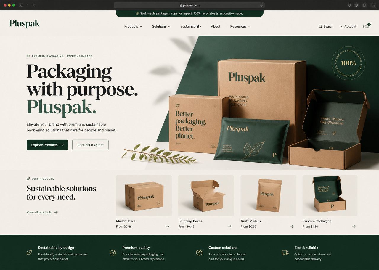 Pluspak website screenshot